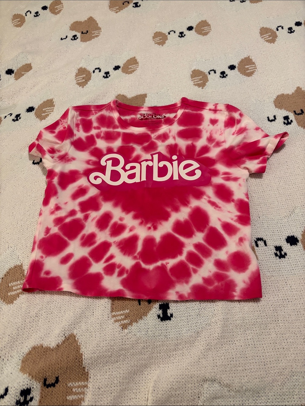 Barbie Pink and White Tie-Dye Logo Tee